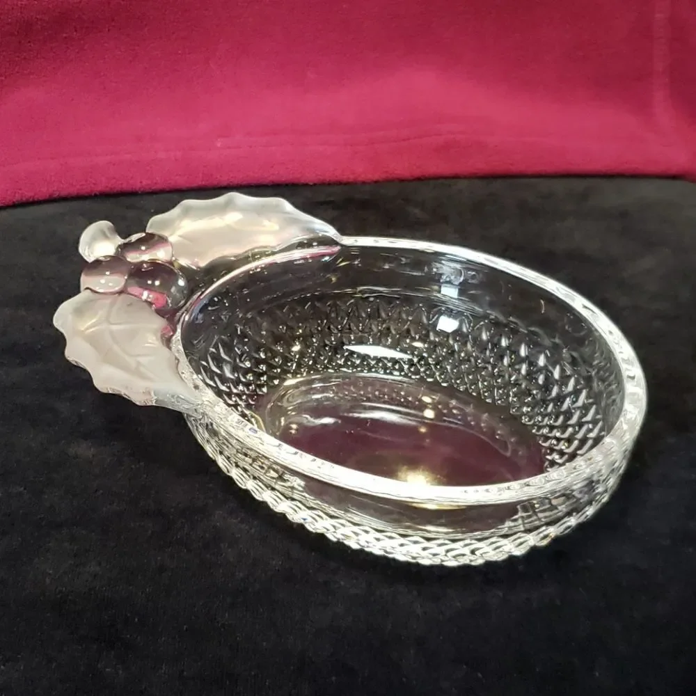 Small Crystal Cut Glass Holly Berries Candy Dish
